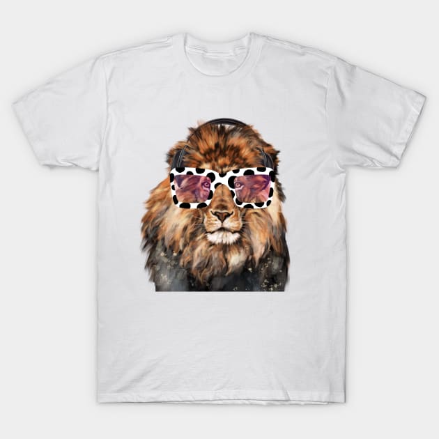 hipster Lion Enjoying Music T-Shirt by bignosework